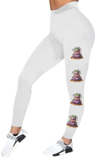 Bunte Karnevals-Damenstrumpfhose, Kompressionsstrumpfhose für Damen, Sport, Bauchkontrolle, Workout-Leggings, aktive Hose, lässig, weich, gemustert, Damen-Leggings, weiß, M
