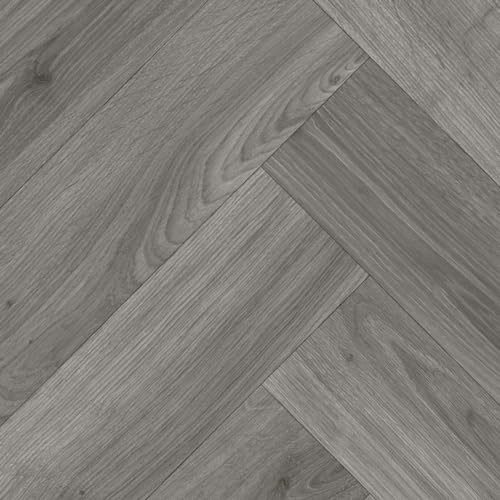 Grey Herringbone Pattern Wood Effect Anti-Slip Vinyl Flooring For LivingRoom, Hallways, Kitchen, 1.90mm Vinyl Sheet, Waterproof Lino Flooring-4m(13'1) X 2m(6'6)-8m²