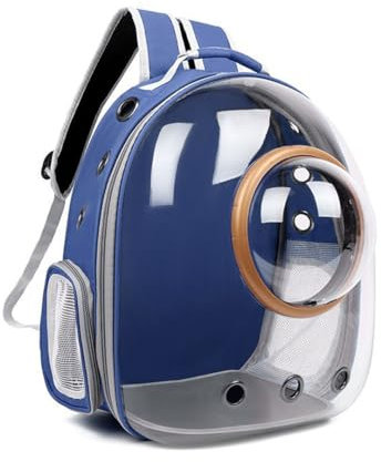 Raumkapsel-Katzenrucksack, Panorama-transparente Katzentasche, tragbarer Outdoor-Haustierrucksack, atmungsaktiver Outdoor-Haustierrucksack Transparent Blau（Goldener Kreis）