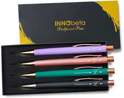InnoBeta Monogrammed Gifts Ballpoint Pen Set of 4, Initial Letter Gifts for Housewarming, Birthday, Thanksgiving, Christmas - L