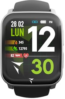 TECHMADE Smartwatch Tech Feel, EKG mit Einer Strecke, Herzfrequenz, Sauerstoff, Sport, Schlafmonitor, Anrufbenachrichtigung, kompatibel mit iOS und Android (Silver Case - Black Strap)