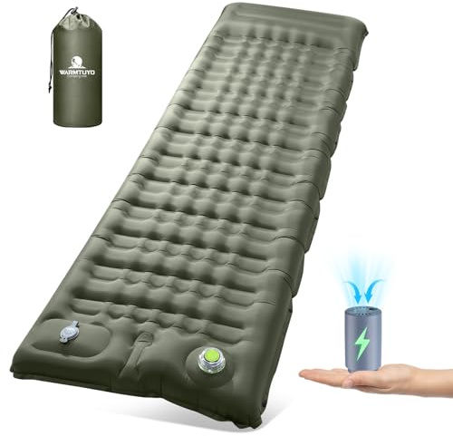 WARMTUYO Elektrisch Isomatte Camping, 12CM Verdicktes Aufblasbare Matratze mit Kissen, Wasserdicht Anti-Ripstop Luftmatratze Outdoor Schlafmatte für Wandern, Outdoor, Zelt
