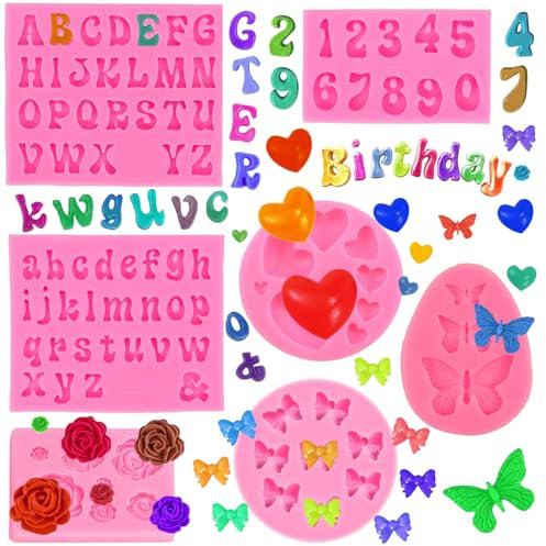 Asaisimg 7 Pcs Letter Fondant Silicone Molds - Alphabet & Number Molds for Chocolate & Cake Decorations