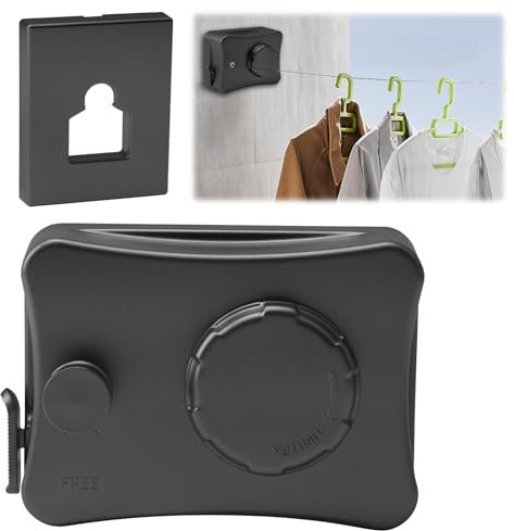 Tendedero Retractil 5.1M, Tendedero Extensible Pared, Ajustable Inoxidable Cuerda Retráctil, Tendedero De Ropa Retractil Cuerda Extensible para Tender Ropa De Acero, para Balcón, Interior(Negro)