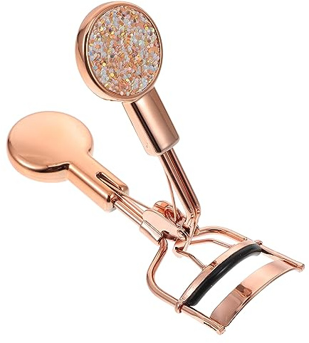 Professionelle Wimpernzange, Gebogen, Edelstahl, Rutschfester Griff | Goldfarbenes Glitzerdesign, Präzises Augen Make Up, Sanfte Formgebung, Handliches Werkzeug für Alltag