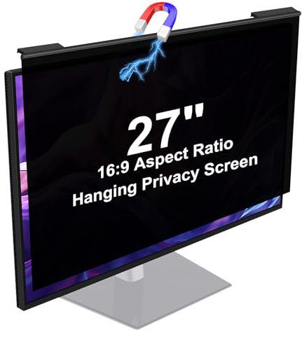Hoktods Magnetic Computer Privacy Screen 27 Inch, Removable Hanging Aluminum Alloy Privacy Shield for 16:9 Widescreen Monitor, Anti-Shatter Privacy Filter, Anti-Glare Blue Light Screen Protector