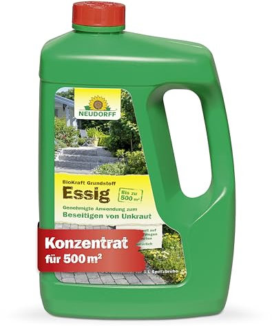 Neudorff BioKraft Grundstoff Essig Konzentrat – 100% natürlicher Unkrautvernichter für 500 m² befestigte Flächen wie Wege und Terrassen, 3 Liter