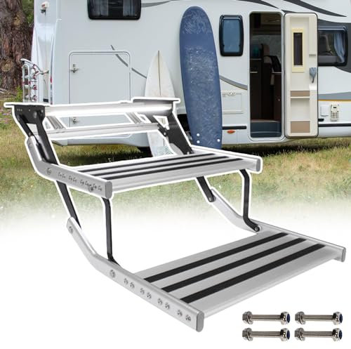 Marchepied électrique pour camping-car avec éclairage LED - Alliage d'aluminium/Pliage automatique/Deux méthodes de contrôle, marchepied automatique pour camping-cars, caravanes et camping-cars (dou