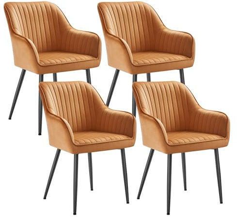SONGMICS Esszimmerstuhll, 4er Set, Küchenstuhl, Sessel, Samt, Polsterstuhl mit Armlehnen, Loungesessel, bis 120 kg belastbar, Metallbeine, für Esszimmer, Küche, karamellbraun-tintenschwarz LDC087K14 | Küchenstuhl, Polsterstuhl, Loungesessel, bis 120 kg belastbar, für Küche, karamellbraun-tintenschwarz