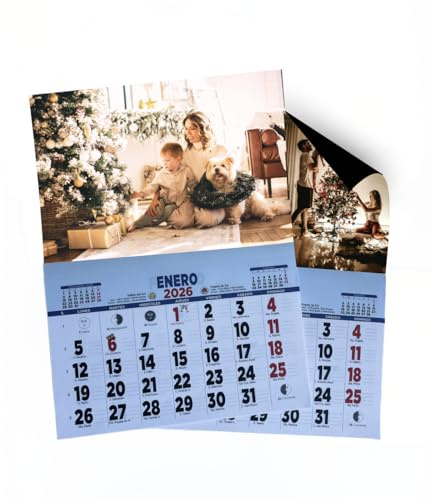 PREVIS Calendario Personalizado 2026 Nevera Iman Magnetico con Faldilla Y Foto Personalizada - Sube tu Foto - Tamaño 23,5cm x 28cm - Vista Festivos, Meses Anterior y Posterior y Lunar -Regala Momentos