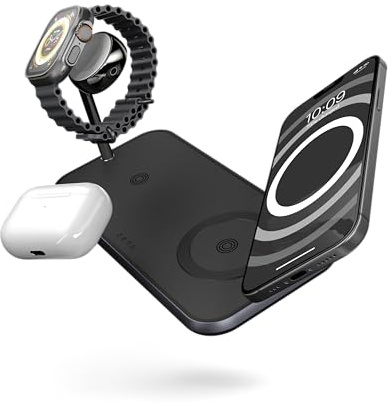Zens Dual Plus Watch Wireless Charger, 10 W Wireless Charging Station for iPhone, Apple Watch, Qi devices, Includes 24 W Power Adapter (EU, UK, US) and 1.5 M Integrated Cable, Black