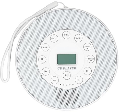 Lettore CD Portatile con Altoparlante, Lettore CD Ricaricabile da 1500 mAh, Lettore CD Anti SkipMusic per casa, Viaggi e Auto, per CD CD RW MP3 (Bianco Senza BT)