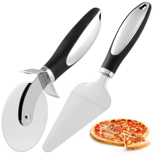 Pizza Roller Edelstahl-Pizzaschneider und Käsespatel Set – Scharfes Pizzarad mit ergonomischem Griff, Vielseitiges Küchenwerkzeug zum Schneiden von Pizza, Käse und Teig