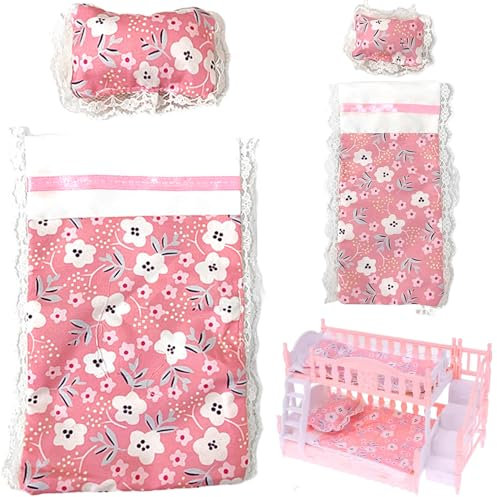 HoveeLuty Sets Puppenbettwäsche, Miniatur-Bettwäsche-Requisite für Puppenhaus-Möbellayout, Mini-Laken-Kissen-Set, perfekt für Spielhaus-Dekor, Rollenspiele, Puppenhaus-Möbel, Puppenkissen