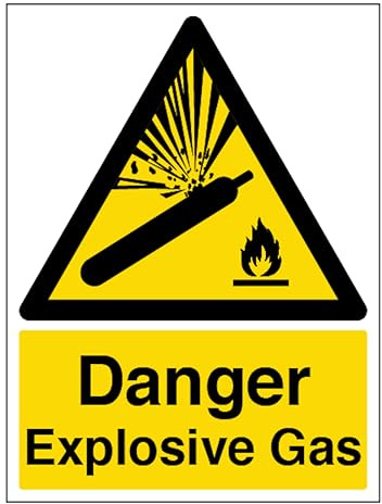 V Safety Hinweisschild Danger Explosive Gas, Hochformat, 200 x 300 mm, 1 mm Hartplastikschild