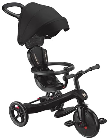GLOBBER Explorer Trike 4in1 Pro in Schwarz – Dreirad, Laufrad und Kinderwagen in 10/8,5 Zoll – TPR-Sitz – höhenverstellbares Kinderfahrzeug