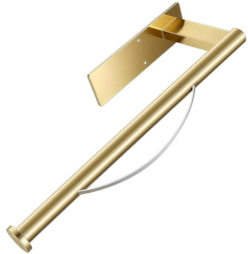 Kitchen Roll Holder Under Cabinet, Single Hand Operable Tearing off Paper Towels with Damping Effect, Both Available in Adhesive and Screws, Stainless Steel (Gold)
