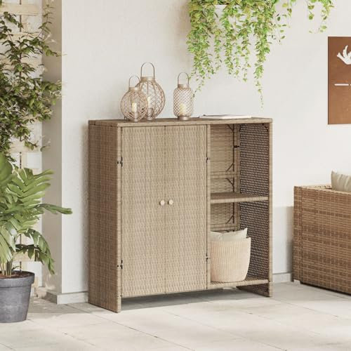 Gecheer Aufbewahrungsschrank Beige 100x36x102 cm Rattan Gartenschrank, Geräteschrank mit viel Stauraum, Beistellschrank Schrank, Balkonschrank Terrassenschrank