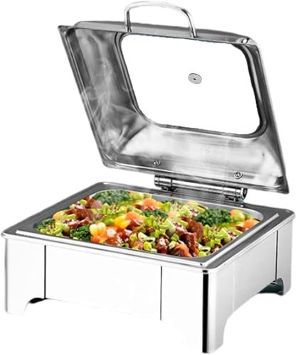 Electric Food Warmer Buffet Server, Stainless Steel Chafing Dish with Glass Lids for Buffets, Banquets, Parties