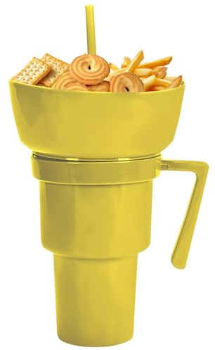 Minhaxue Snack and Drink Cup 2 in 1 Cup Bowl Combo with Straw 900ml | Leakproof Stadium Tumbler Popcorn Cups for Travel Movie Night, Cinema, Home
