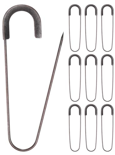 M METERXITY 10-pack stor säkerhetsnål, 80 mm (3,15 tum) zinklegering tung broschnål för sömnad kläder/kostym/kjolar plagg/hantverksmaterial, dekorativa säkerhetsnålar [kopparton]