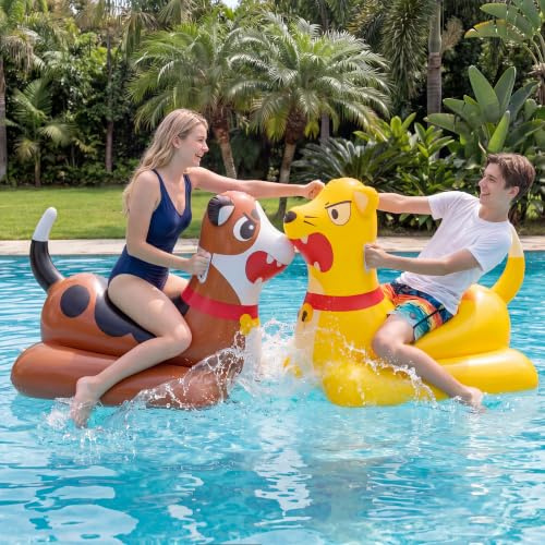 Sloosh Inflatable Pool Float Battle Game Set for Kids Adults-Includes 2 Giant Ride On Pool Toy Kitten & Puppy for Outdoor Swimming Party Family Activities