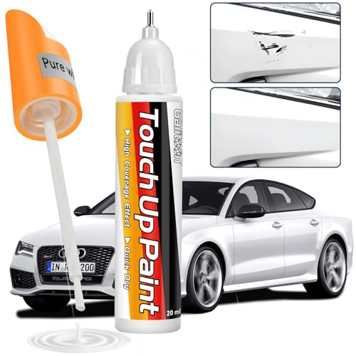 Galitoon Stylo de retouche peinture carrosserie, Stylo de retouche peinture voiture 2-en-1, et facile pour réparer les petites rayures automobiles peinture voiture, stylo peinture voiture (Blanc)