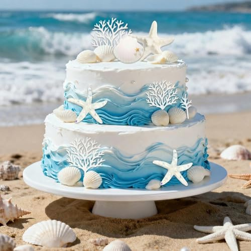 HMCEY Decoracion Tarta Mar,Concha de Mar para Tarta,Adornos Tartas Cumpleaños,Cake Topper,Decoracion Cupcakes Baby Shower,Suministros para Fiesta de Cumpleaños,Adornos para Fiestas de Temática