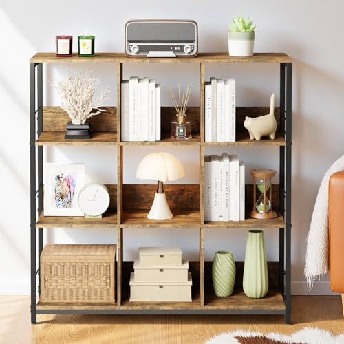 Blishom Regal mit 3 Ebenen, Standregal mit 9 Fächern, Bücherregal für Wohnzimmer, Schlafzimmer, Arbeitszimmer, 30 x 100 x 101 cm, Retro