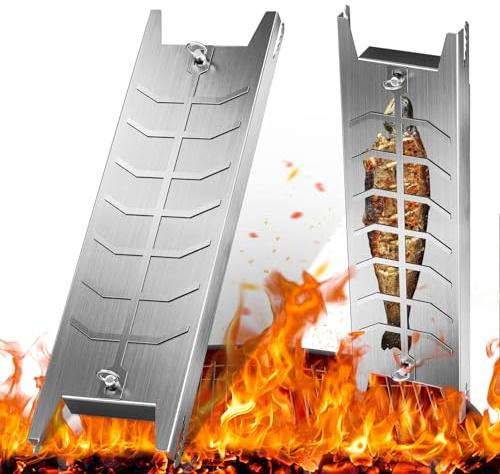 Flammlachsbrett aus Edelstahl – Verstellbare Halterung 59×16 cm für Flammlachs, Fisch & Fleisch – Rostfrei, hitzebeständig, wiederverwendbar, ideal für BBQ, Lagerfeuer & Grill