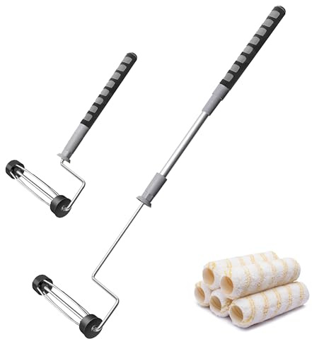 6pcs 9 Paint Roller Kit, Extendable Frame & 5 Microfiber Sleeves 1/2 Pile | 18 - 36 Adjustable Painting Roller Frame, Non-shedding for Walls, Ceilings & Floors, PinStone House Home Painting Supplies