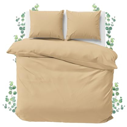 JACOBSON Bettwäsche 240x220 Set - 100% Baumwolle Bettbezug 240x220 cm + 2 Kissenbezüge 80x80 cm, Perkal Bettwäsche 3-teilig mit Reißverschluss (240x220cm, Beige, 3-teilig)
