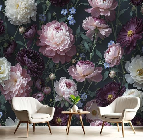 MIATCENRT Papier Peint Panoramique Baroque 3D, Papier Peint Muraux Photo Motif Nature Morte Vintage Florale Violet foncé, Murale Salon Tissu de Soie, Décoration Murale Chambre, ‎150x105cm (L×H)