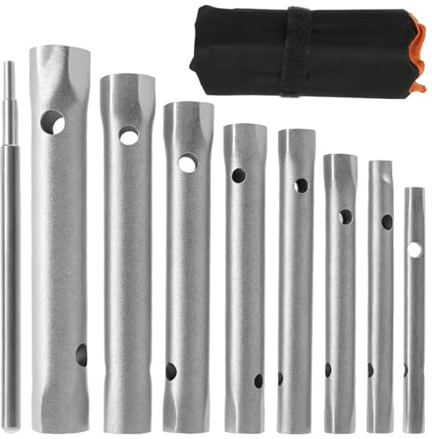 9 Pcs Box Spanner Set 6-22mm Metric Tap Spanner Set Carbon Steel Double Ended Tubular Socket Wrench Sets for Spark Plugs Removal and Faucet Installation