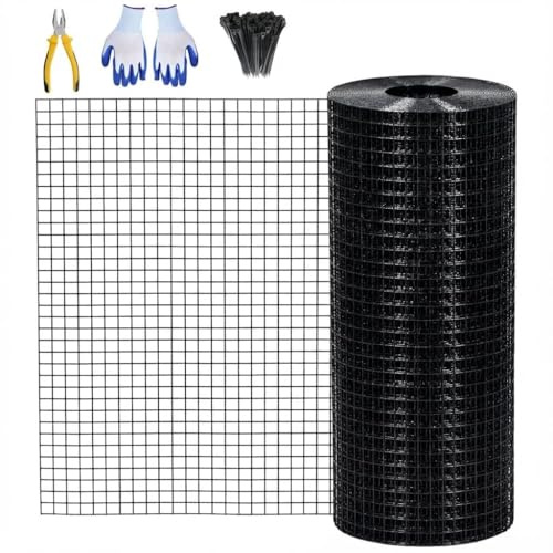 Black Hardware Cloth 1/2 in 48'' x 100',19 Gauge Welded Wire Fence Rolls, Galvanized Steel Vinyl Coated Wire Mesh Roll for Chicken Coop, Garden Fencing & Pet Enclosures