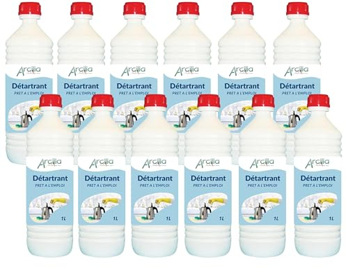 ARCILIA - Détartrant liquide - 1L - Élimine le calcaire et le tartre - Compatible cafetières électroniques, fers à repasser et nettoyeurs vapeurs - 12 bouteilles
