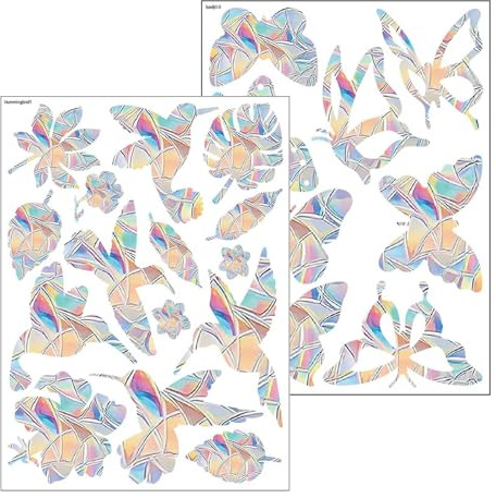 URYVAIW Pegatinas Ventana Protección Aves, 2 Hojas (22x30cm), Diseño Prisma con Aves & Mariposas, Anti-Colisión, Electroestático, Reutilizable