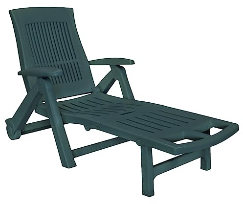 Mhdvray Sdraio pieghevole in plastica, 72 x 195 cm, schienale regolabile con ruote, resistente agli agenti atmosferici, sedia da giardino verde, pieghevole, per balcone, giardino, terrazza e campeggio