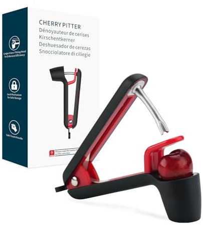 KITCHENDAO Cherry Pitter Tool, Larger Cross-Pitting Head, Cherry Core Remover with Safety Lock, Non-Slip Soft-Touch Handle, Dishwasher Safe