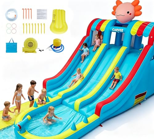 Chateau Gonflable Extérieur avec Piscine, 8 in 1 Château Gonflable XXL -Double Toboggan & Souffleur,Structure Gonflable Exterieur Enfant 600 * 270 * 250cm, Air De Jeux Gonflable Piscine Fur 3-8 Ans
