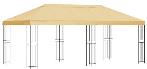 Qnhdfrt Gazebo da Giardino 3x6 m con Pareti Laterali in Rete Crema | Ampio tendone 6x3m per giardino e patio con telaio in acciaio e pareti traspiranti per eventi all aperto.