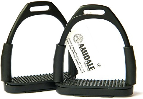 FLEXI STIRRUPS HORSE RIDING BENDY IRONS BEAUTIFUL COLORS VARIOUS SIZES AMIDALE SPORTS (BLACK, 4.75 IN)