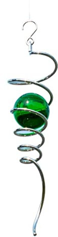 Girandola decorativa Acciaio inox, Gioco a vento - ORBIT SPIRAL TAIL GREEN - 7 x 28 cm, sfera di vetro colorato Ø 5 cm - con cuscinetto girevole, gancio, 1m corda di nylon e sfera di vetro