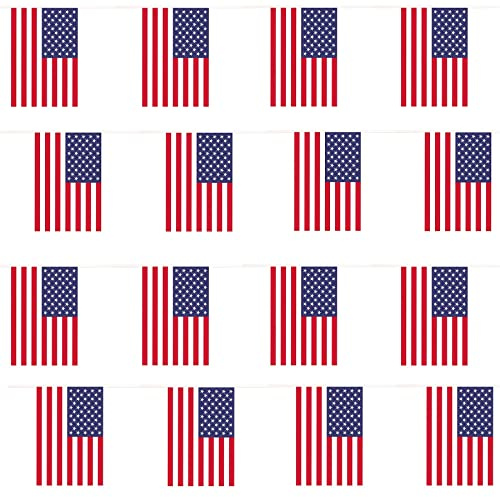 Wimpelkette mit USA-Flagge, 10m, internationale Flagge, 20x30cm, für Sport-Fans, für drinnen und draußen, Dekoration für jedes Wetter auf der ganzen Welt, Euro-Wimpelkette