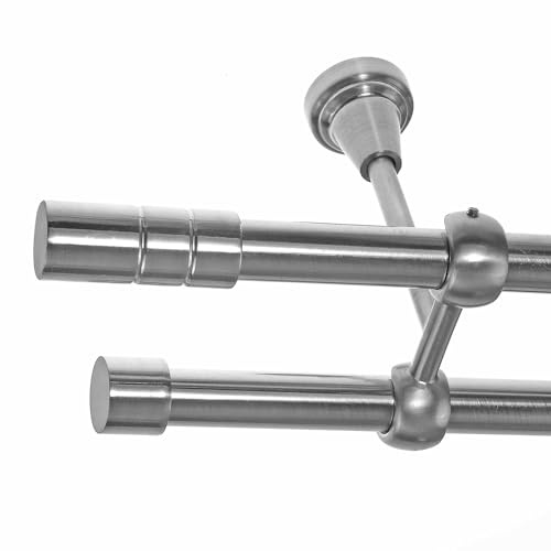 BASIT Gardinenstange Edelstahllook 19mm 2-läufig Decke 400cm lang D28 | Gardinenstangenset doppelläufig Deckenmontage Metall Vorhangstange Deckenhalterung 120-600cm wählbar Kappe Zylinder E64