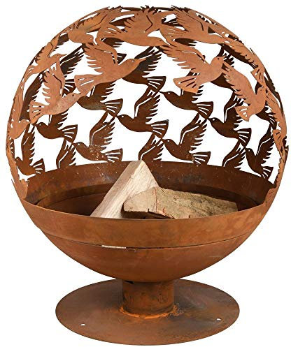 Fallen Fruits Laser Cut Cast Iron Globe Fire Bowl Pit Flock of Birds