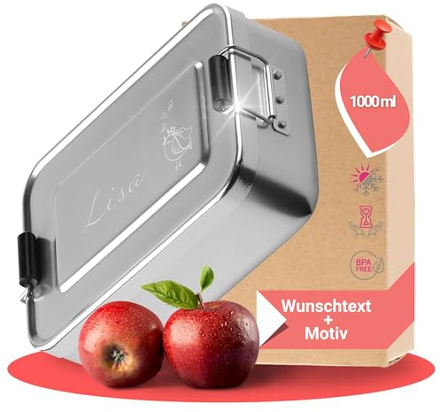 elasto – Personlig matlåda lunchlåda med namn av aluminium – BPA-fri brödlåda med gravyr för dagis, skola och utflykter – personliga presenter till barn (17 x 12 x 5 cm | silverfågel)