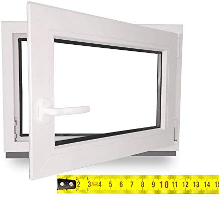 Kellerfenster nach Maß - Kunststofffenster - Fenster - Sondermaße - innen weiß/außen weiß - DIN Links - 3-fach - Verglasung - 0,4m² - 60 mm Profil