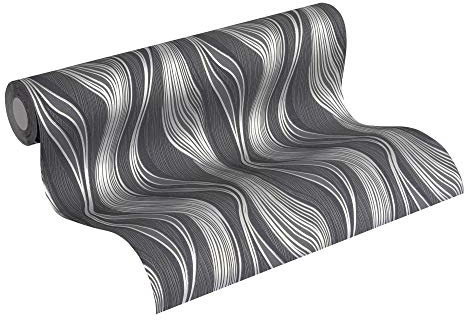 A.S. Création Vliestapete Trendwall Tapete gestreift 10,05 m x 0,53 m grau metallic schwarz Made in Germany 371416 3714-16