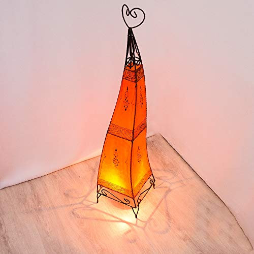 320334 Alia Lampe marocaine en cuir avec abat-jour en métal et abat-jour en cuir Orange 100 % fait main